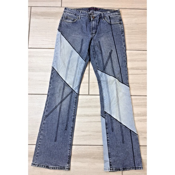 2000s Miss Vigoss Bootcut  Size 7/8 Denim Mixed Split Patched Color Jeans Party‎ - Picture 1 of 9